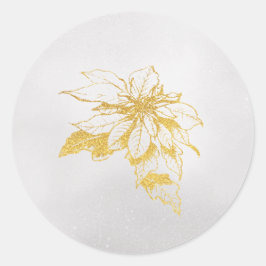 Golden Botanical Holiday Poinsettia Ronde Sticker