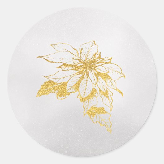 Golden Botanical Holiday Poinsettia Ronde Sticker (Voorkant)