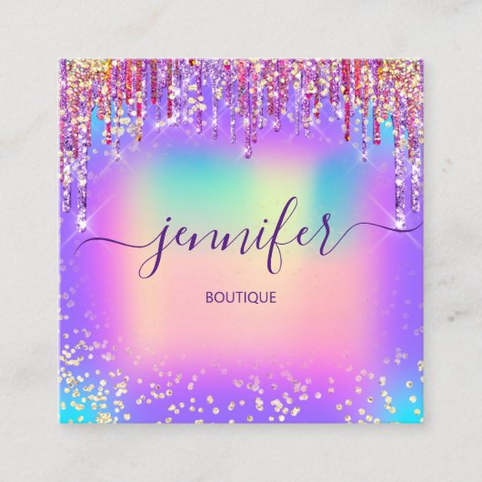 Golden Boutique Shop Glitter Drivers Holograaf Vierkante Visitekaartje (Voorkant)