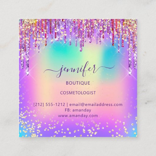 Golden Boutique Shop Glitter Drivers Holograaf Vierkante Visitekaartje (Achterkant)