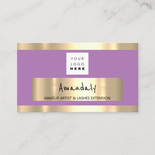 Golden Boutique Shop QR CODE Logo Paars Visitekaartje (Voorkant)