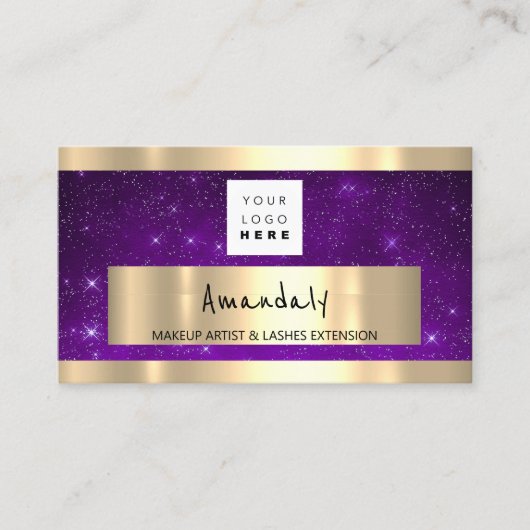 Golden Boutique Shop QR CODE Paarse sterren Visitekaartje (Voorkant)