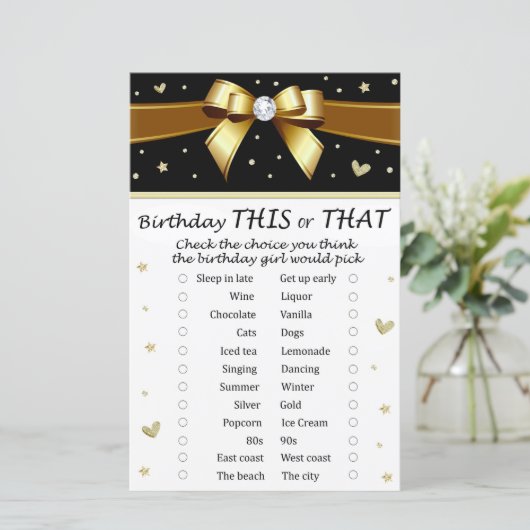 Golden bow Birthday Dit of dat spel (Staand voorkant)