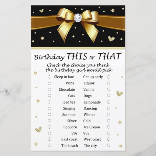 Golden bow Birthday Dit of dat spel (Voorkant)