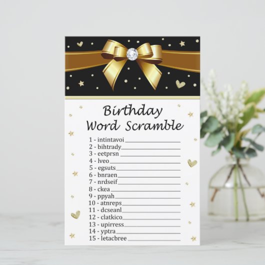 Golden bow Birthday Word Scramble Game (Staand voorkant)