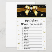Golden bow Birthday Word Scramble Game (Voorkant / Achterkant)