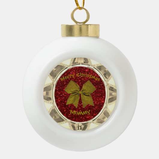 Golden Bow Keramische Bal Ornament (Voorkant)