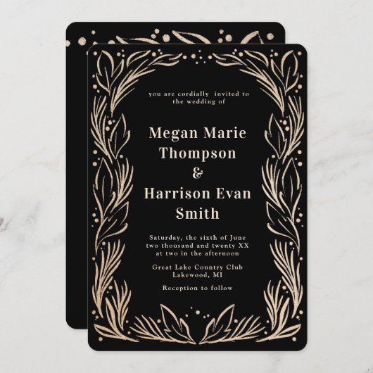 Golden Branches Border Huwelijksuitnodiging Kaart (Voorkant / Achterkant)