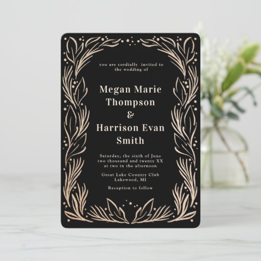 Golden Branches Border Huwelijksuitnodiging Kaart (Staand voorkant)