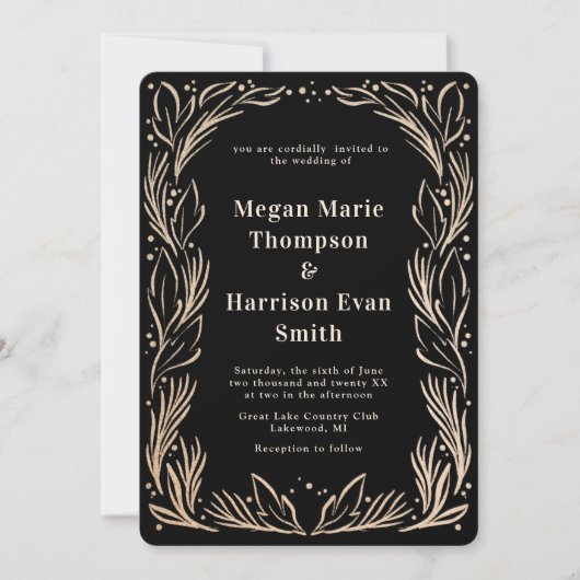 Golden Branches Border Huwelijksuitnodiging Kaart (Voorkant)