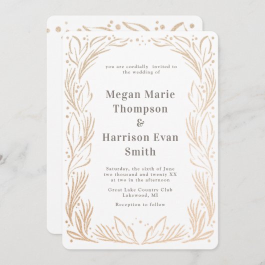 Golden Branches border Wedding White Kaart (Voorkant / Achterkant)