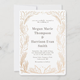 Golden Branches border Wedding White Kaart