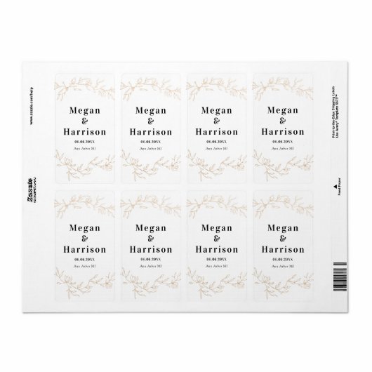 Golden Branches Wedding Design Etiket (Full Sheet)