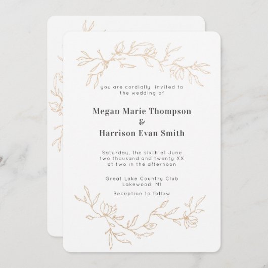 Golden Branches Wedding Invitation Kaart (Voorkant / Achterkant)