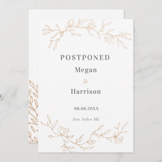 Golden Branches Wedding Postponed Notice Save The Date (Voorkant / Achterkant)