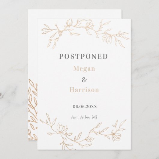 Golden Branches Wedding Postponed Notice Save The Date (Voorkant / Achterkant)