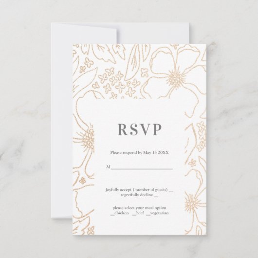 Golden Branches White Wedding RSVP Kaart (Voorkant)