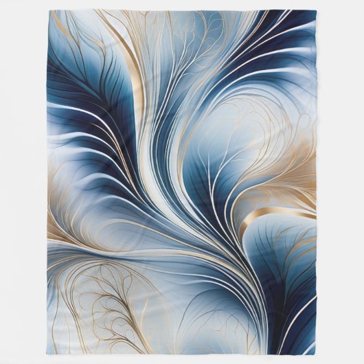 Golden Breeze - Stroom van Blauw en Goud Abstracte Fleece Deken (Voorkant)