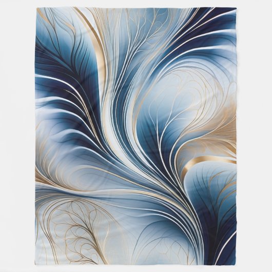 Golden Breeze - Stroom van Blauw en Goud Abstracte Fleece Deken (Voorkant)