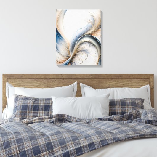 Golden Breeze Zacht Blauw En Goud Stromende Kunst Canvas Afdruk (Insitu (Slaapkamer))