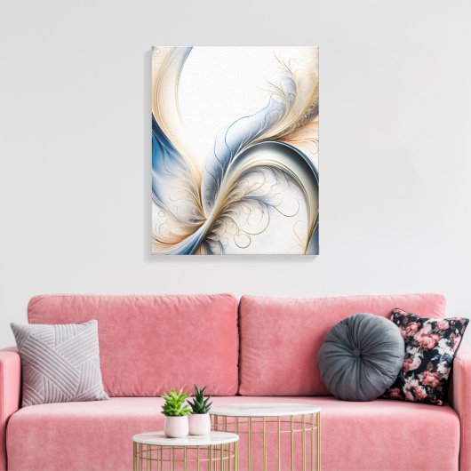 Golden Breeze Zacht Blauw En Goud Stromende Kunst Canvas Afdruk (Insitu (Woonkamer))