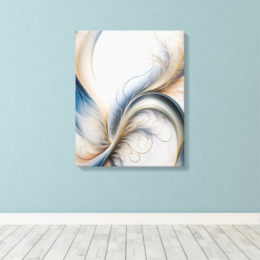 Golden Breeze Zacht Blauw En Goud Stromende Kunst Canvas Afdruk (Insitu (Houten vloer))
