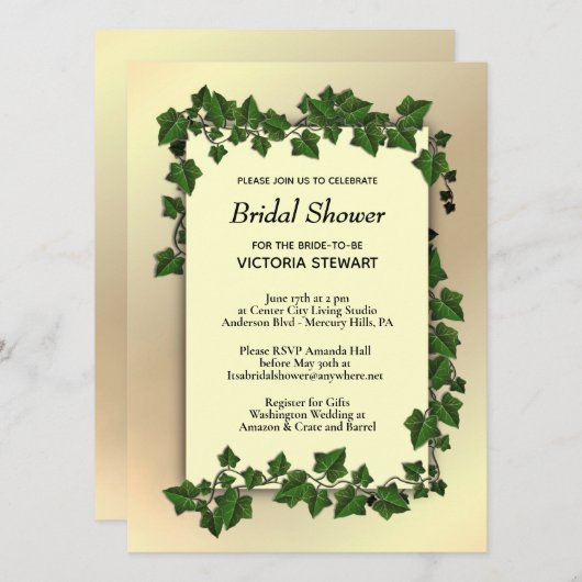 Golden Bridal Shower Invitation Gift Register Kaart (Voorkant / Achterkant)
