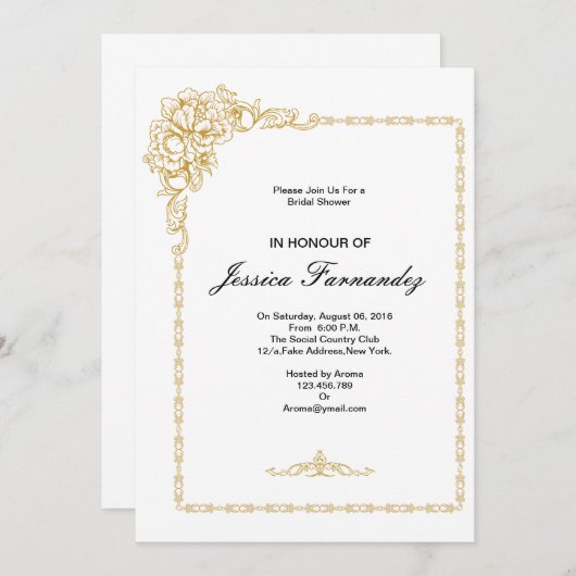 Golden Bridal Shower Uitnodiging Blauw & Roze Opt. (Voorkant / Achterkant)