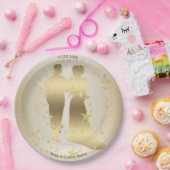 Golden Bride And Groom Wedding Party Papieren Bordje (Feest)