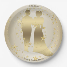 Golden Bride And Groom Wedding Party Papieren Bordje