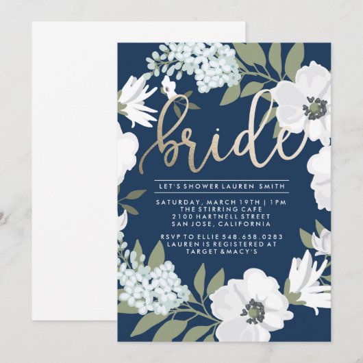 Golden Bride - Uitnodiging voor bruidsdouche (Voorkant / Achterkant)