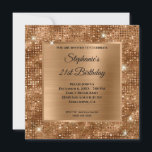 Golden Bronze Diamond Studded Folie 21st Birthday Kaart<br><div class="desc">Creëer je eigen fancy, stijlvolle feestelijke vierkant voor je beste vriend. De bekleding kenmerkt een vierkante gouden bronzen ombre folie voor haar nodigt informatie uit. U kunt de zwarte doopvontstijlen, kleur en grootte aanpassen. Op de achtergrond is een faux sparkly bronze diamantglitter afgebeeld, die als een foto een luxe modern...</div>