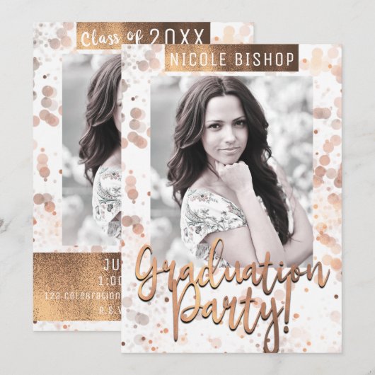 Golden Bronze Graduation Party Afstuderen Foto Kaart (Voorkant / Achterkant)