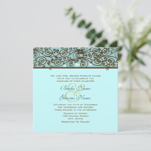 Golden  Bronze Iron Work Weditation Invitation Kaart (Staand voorkant)