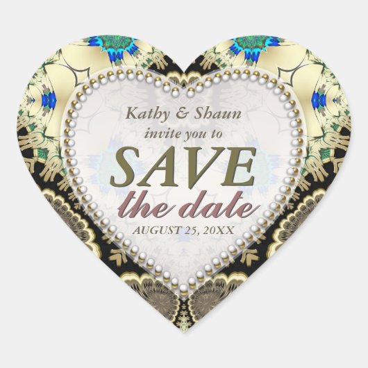 Golden Bronze  Opslaan Datum Stickers hart (Voorkant)