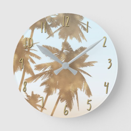 Golden Bronze Palms Beach Ombre Palm Trees Chic Ronde Klok (Voorkant)
