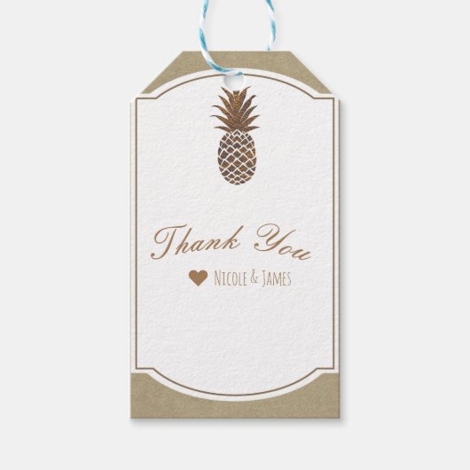 Golden Bronze Pineapple Kraft Natural Tropical Cadeaulabel (Voorkant)