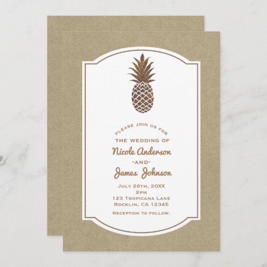 Golden Bronze Pineapple Kraft Natural Tropical Kaart (Voorkant / Achterkant)