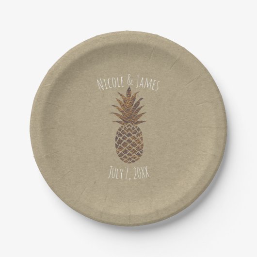 Golden Bronze Pineapple Kraft Natural Tropical Papieren Bordje (Voorkant)