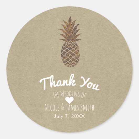 Golden Bronze Pineapple Kraft Natural Tropical Ronde Sticker (Voorkant)
