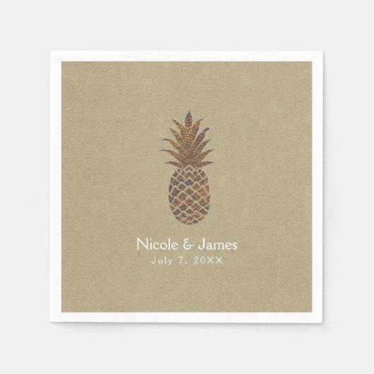 Golden Bronze Pineapple Kraft Natural Tropical Servet (Voorkant)