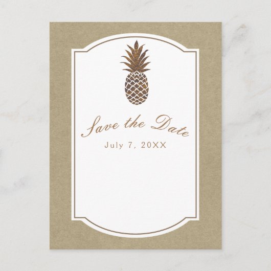 Golden Bronze Pineapple Kraft Save the Date Aankondigingskaart (Voorkant)