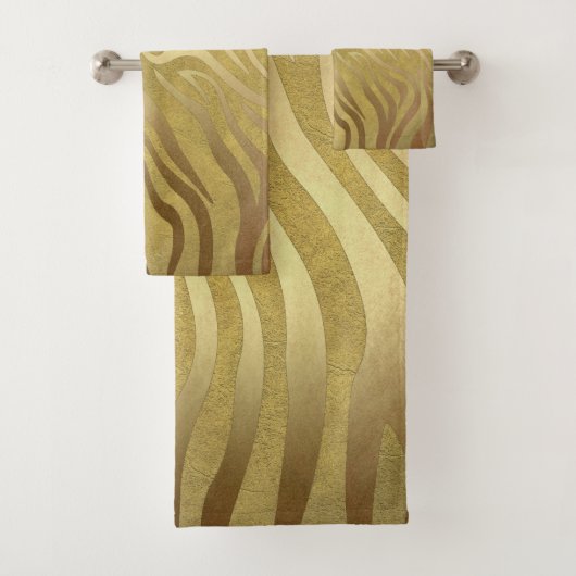 Golden Bronze Zebra Print Oerwoud Safari Glam Bad Handdoek (Insitu)