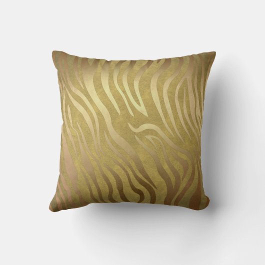 Golden Bronze Zebra Print Oerwoud Safari Glam Kussen (Achterkant)