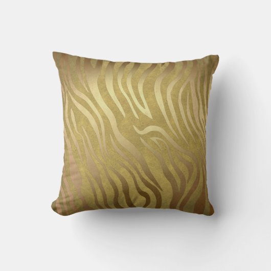 Golden Bronze Zebra Print Oerwoud Safari Glam Kussen (Voorkant)