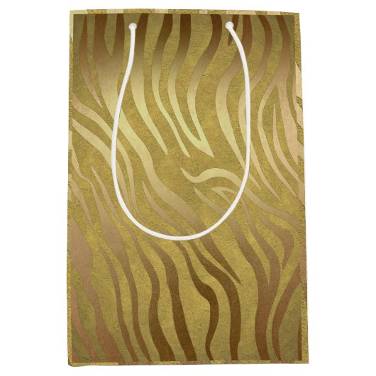 Golden Bronze Zebra Print Oerwoud Safari Glam Medium Cadeauzakje (Voorkant)