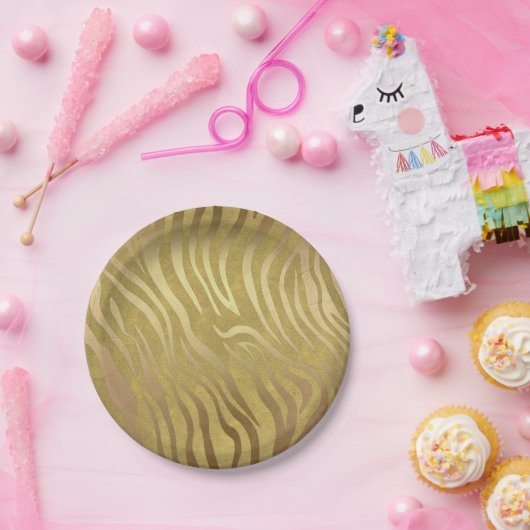 Golden Bronze Zebra Print Oerwoud Safari Glam Papieren Bordje (Feest)