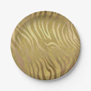 Golden Bronze Zebra Print Oerwoud Safari Glam Papieren Bordje