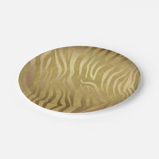 Golden Bronze Zebra Print Oerwoud Safari Glam Papieren Bordje (Gekanteld)