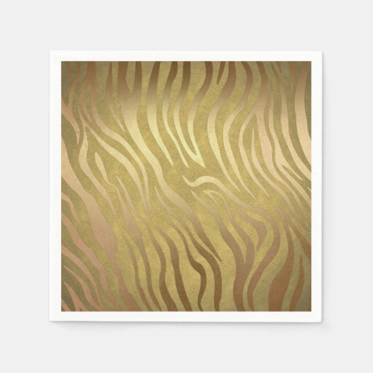 Golden Bronze Zebra Print Oerwoud Safari Glam Servet (Voorkant)